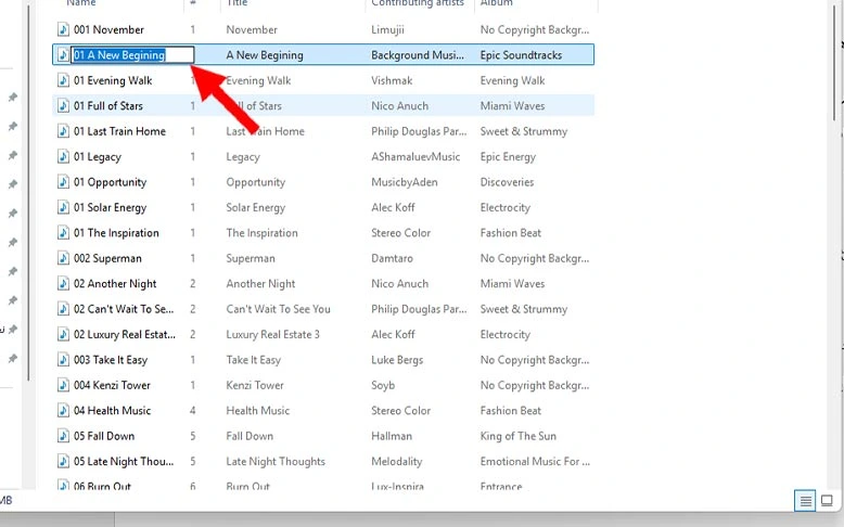 انتخاب اسم جدید برای فایل های صوتی